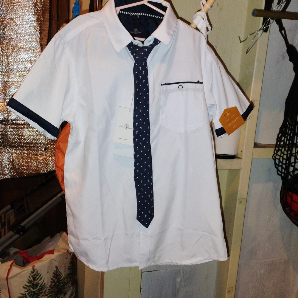 Men's White Shirt with Navy Accents